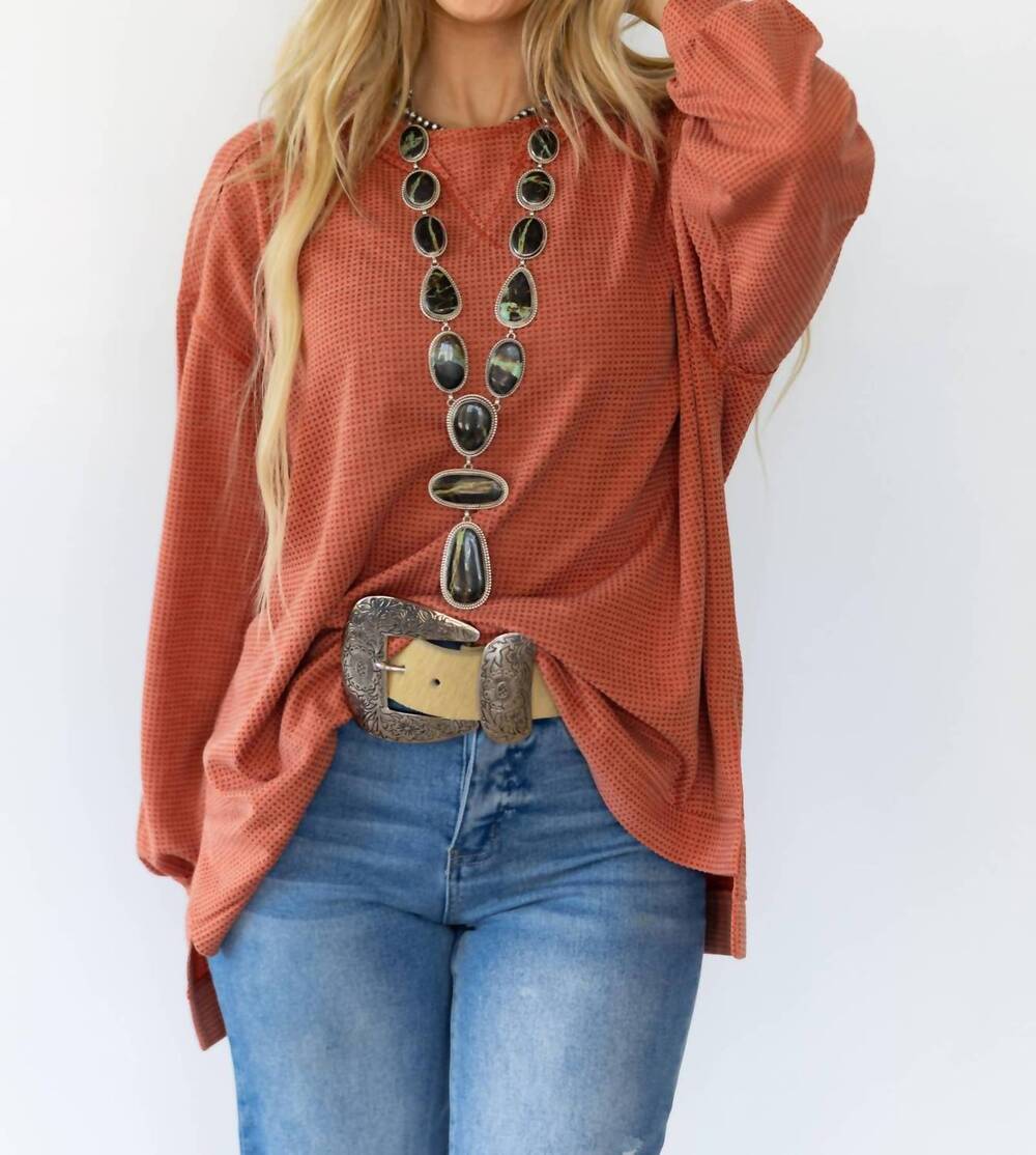 NEW ANDREE BY UNIT oversized thermal tunic top in rust